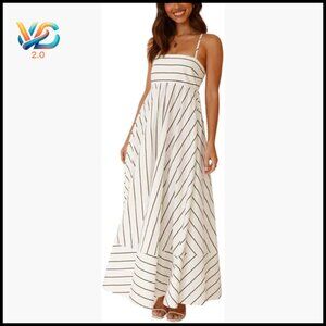 Women's Maxi Dress Striped Spaghetti Strap Smocked Back Boho Beach Sundress
